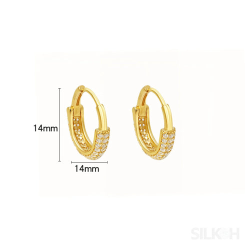 Round 18k Gold Plated Sterling Silver Zircon Inlaid Huggie